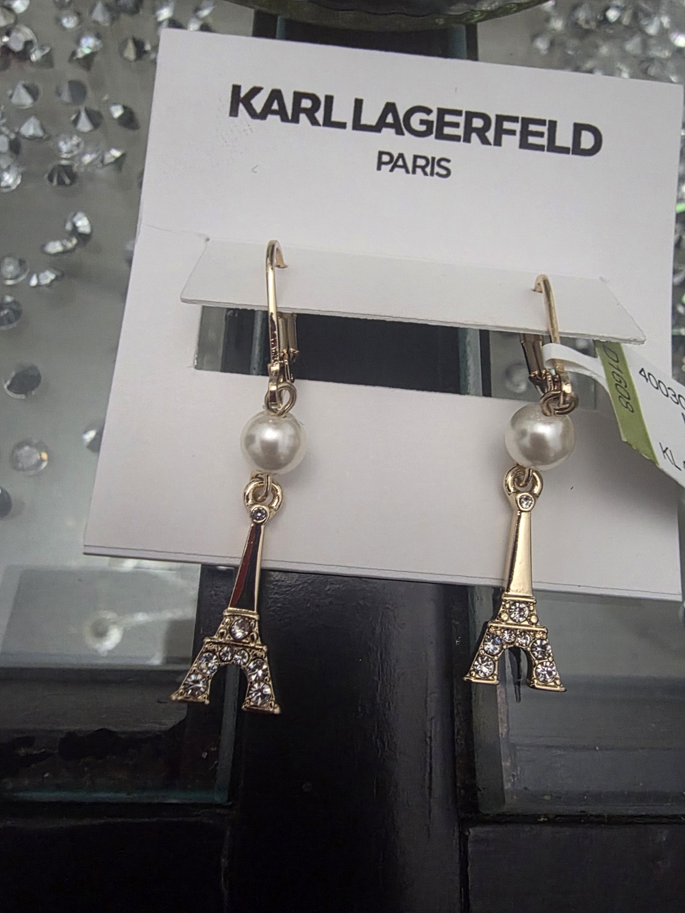 Karl Lagerfeld Paris Gold Eiffel Tower Pearl Drop Earrings - NWT